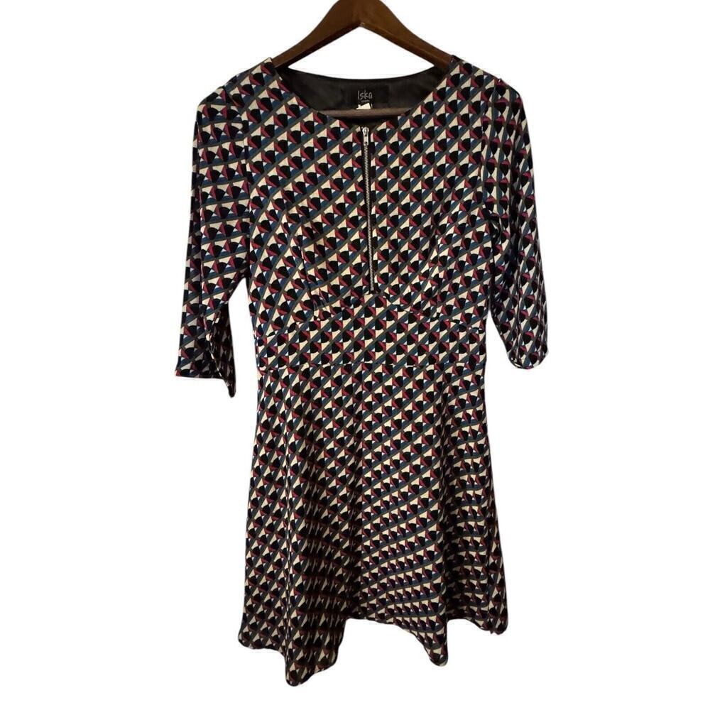 ISKA LONDON Shift Dress Women US 8 Geometric Red White Blue Lined